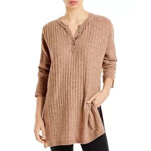 Free People Brown Ribbed Tunic Top Oversized Small